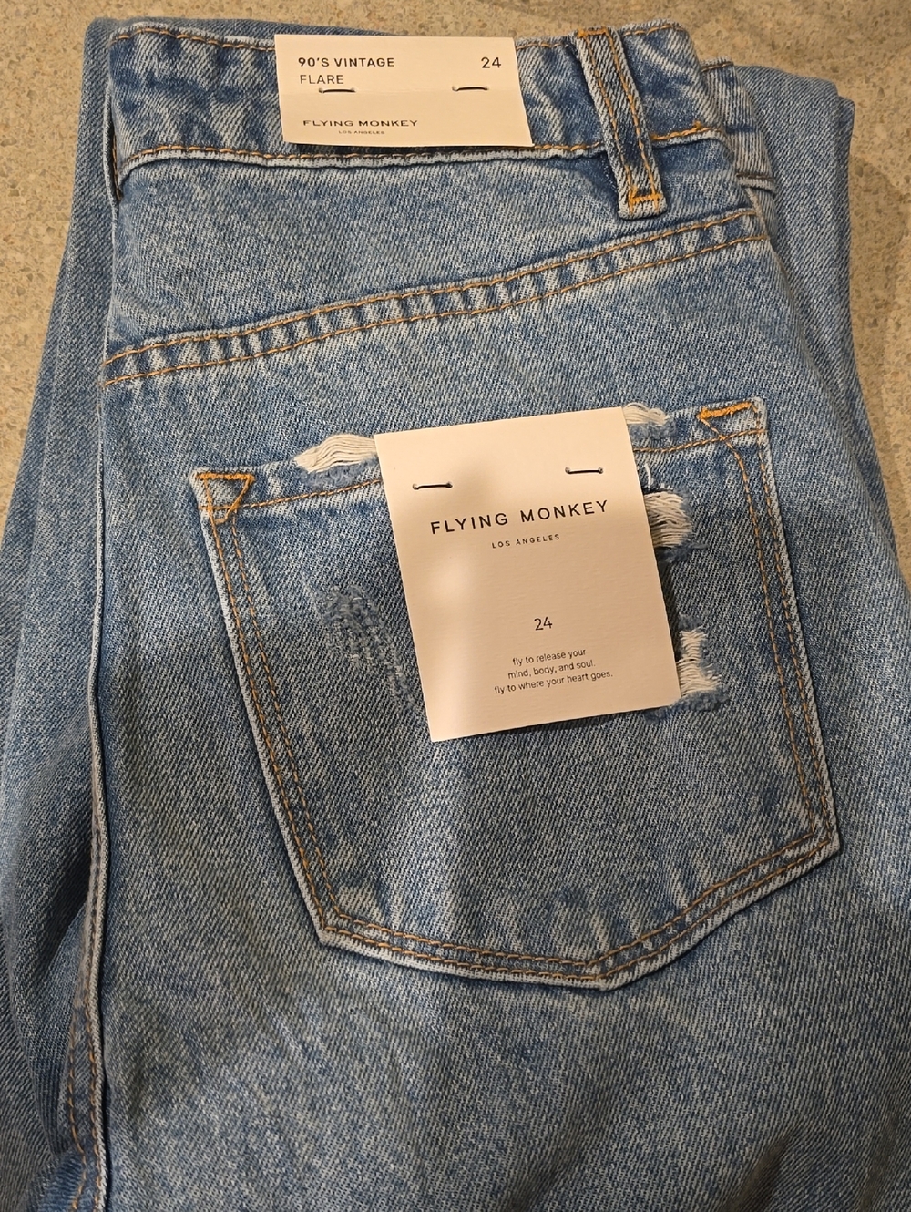 Flying Monkey Light Blue Bootcut Jeans with Subtle Distress